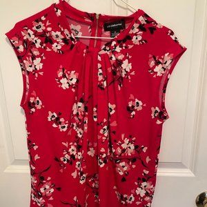Liz Claiborne Career Blouse Red Floral
